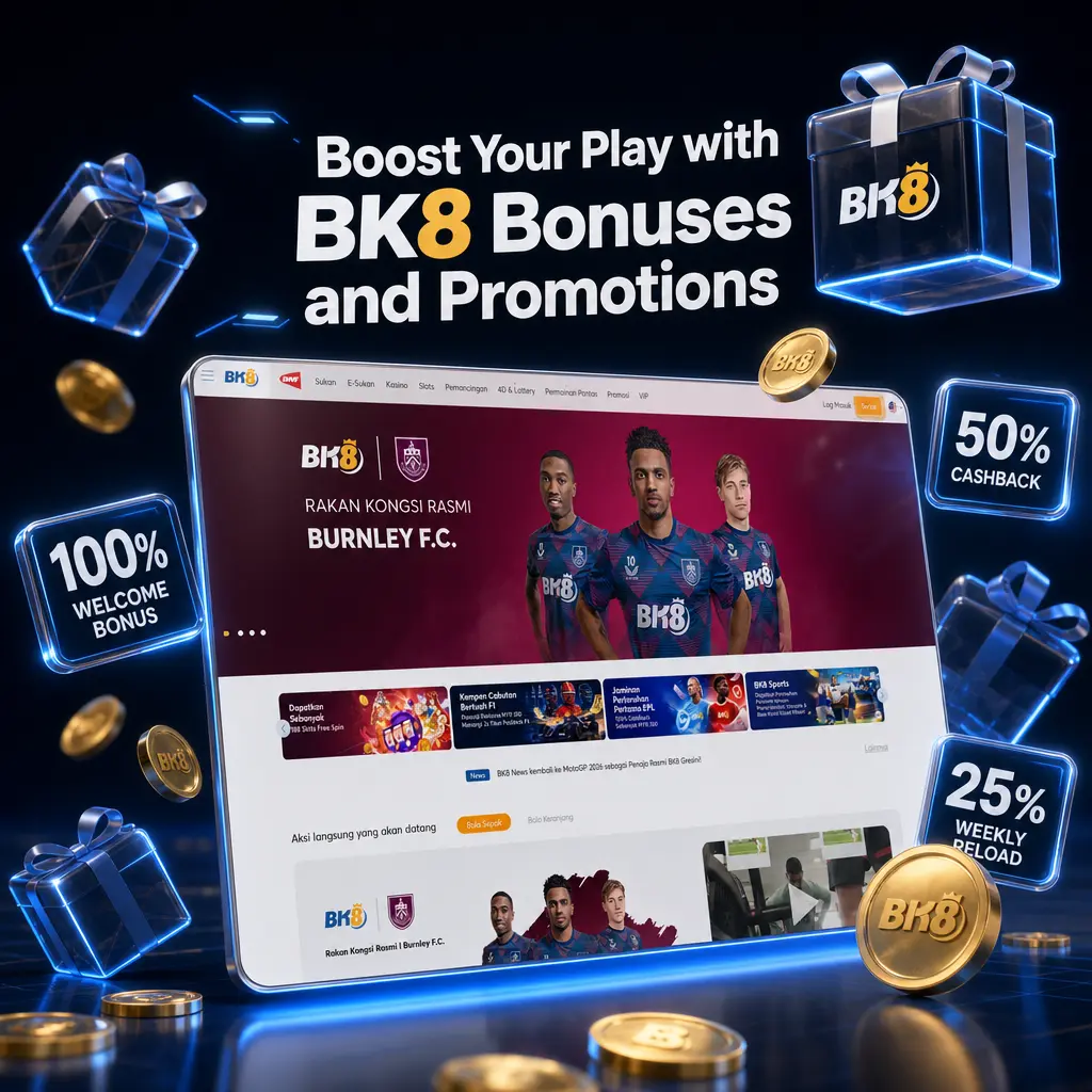 BK8 welcome bonuses: 288% up to MYR2,880 or 150% up to MYR300 for sportsbook and casino first deposits.