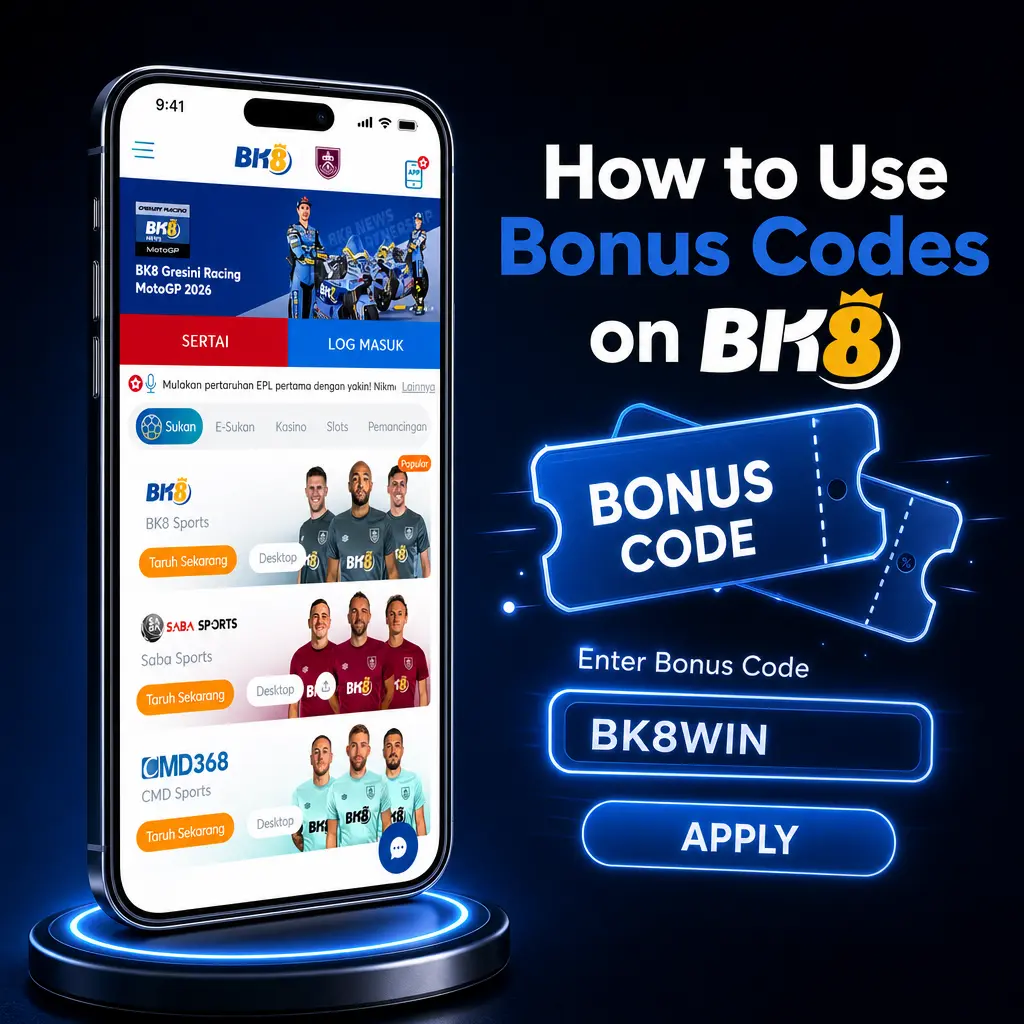Step-by-step guide showing how to enter and activate a BK8 bonus code during deposit on the app or website.
